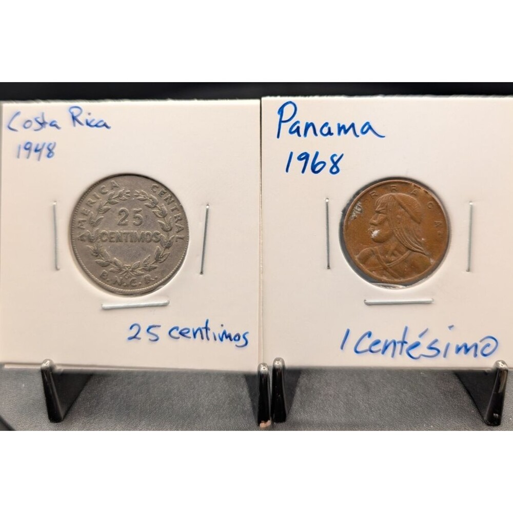 2‑Coin Bundle – Costa Rica 1948 25 Céntimos & Panama 1968 1 Centesimo